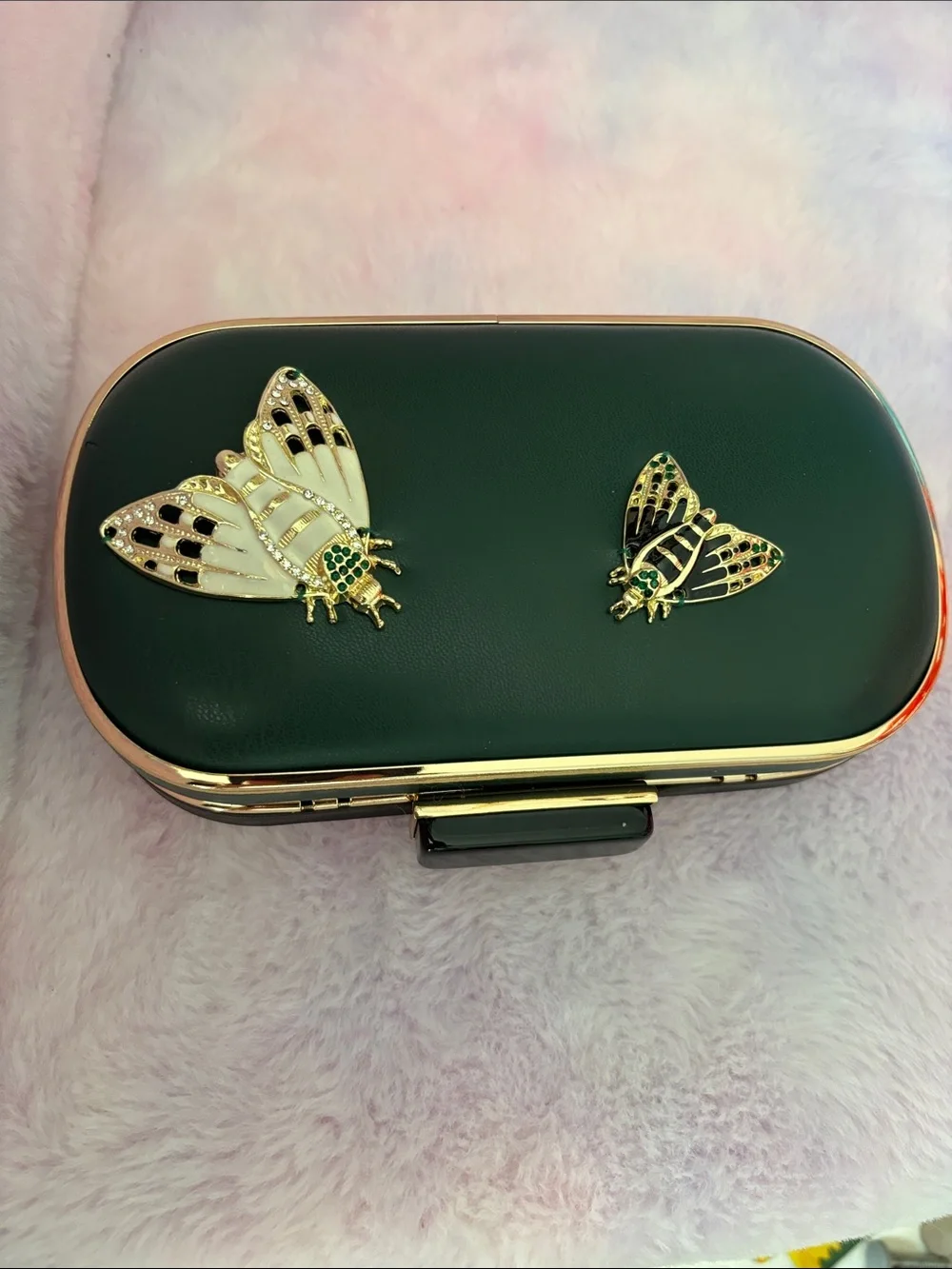 Classic Black Leatherette Butterfly Clutch - Unbranded